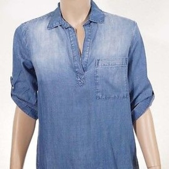 Cloth & Stone Blue Denim Shirt Blouse qtr sleeves - Picture 8 of 8